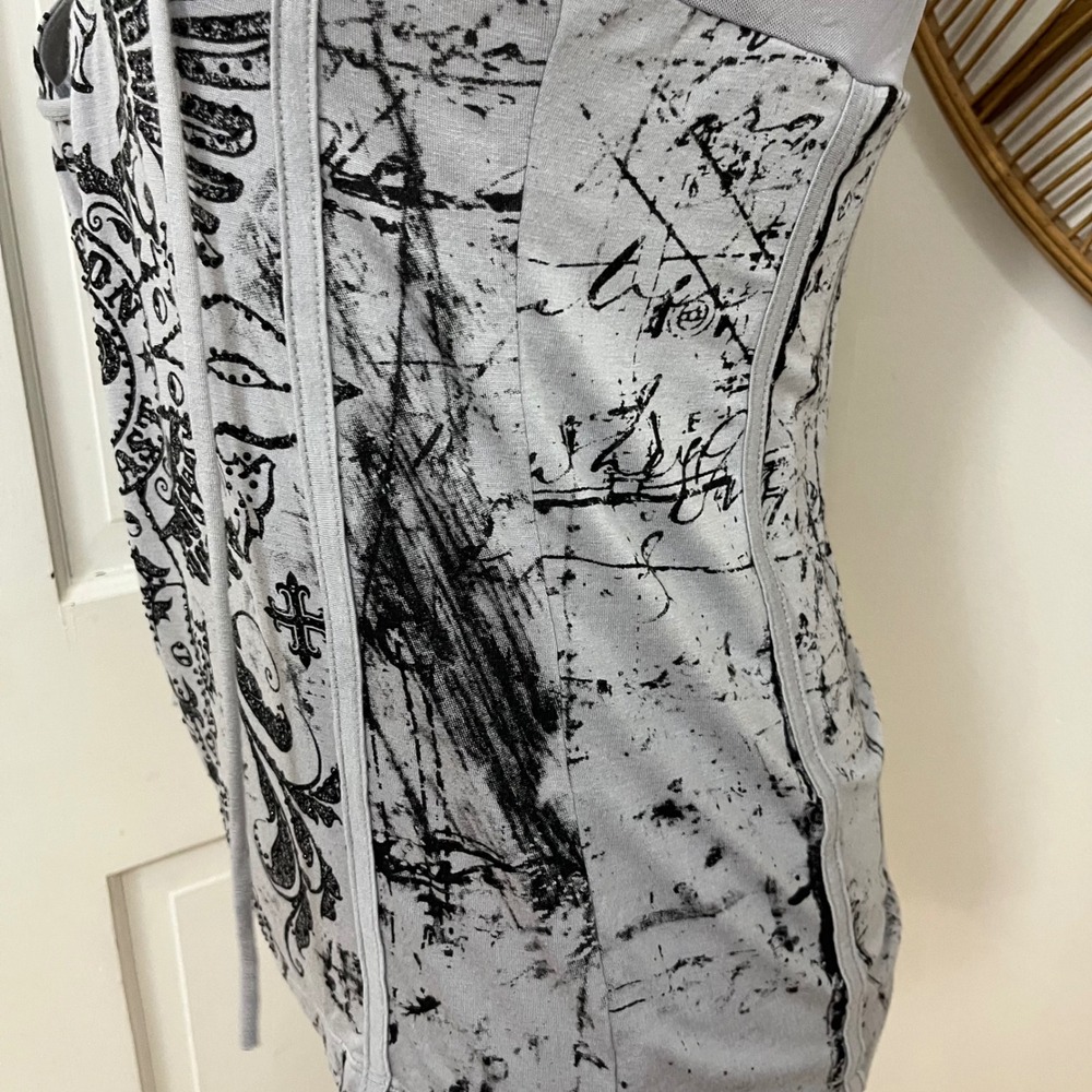 True Y2K Lace Up Affliction Tank Top L Grunge Emo Goth Biker Indie Mesh - Picture 4 of 8